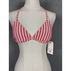 Billabong Striped "Hey Now" Bikini Top Coral/Blue Adjustable Ties Small NWT's